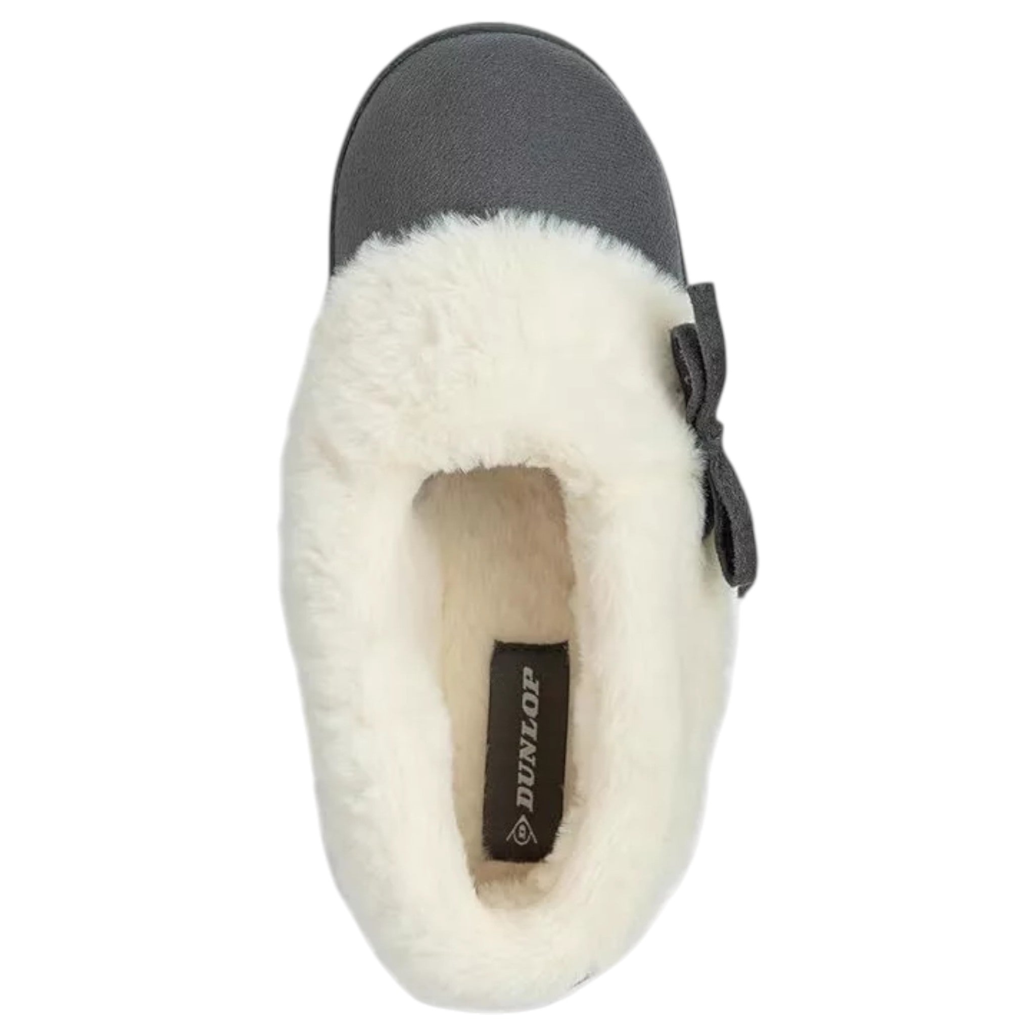 Women’s Dunlop slip-on slippers with bow detail and warm fleece lining in grey
